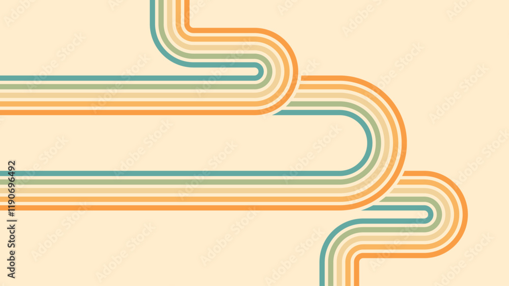 Wall mural abstract background of rainbow groovy wavy line design in 1970s hippie retro style. vector pattern r