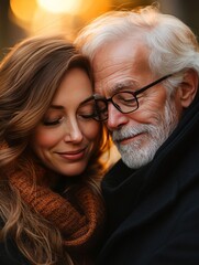Young woman and senior man sharing a tender moment of affection