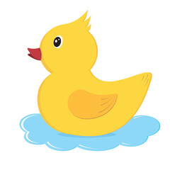 Yellow rubber duck. Bath baby toy. Inflatable cute duck toy. Isolated illustration.