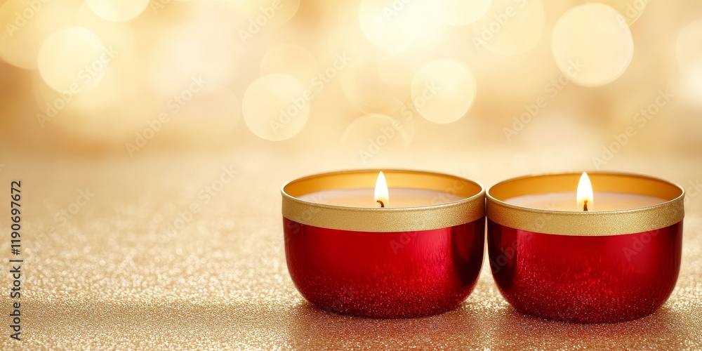 Aufkleber elegant red candles on glittery surface with warm glow and soft bokeh background, perfect for creati