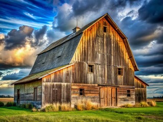 Obraz premium Monochromatic Rustic Barn: Historic Simplicity in Black and White Stock Photo