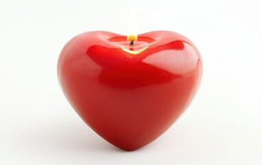 Obraz premium A romantic heart-shaped red candle burning gently on a bright white background for valentines day