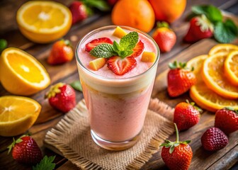 Delicious Refreshing Strawberry Orange Banana Milkshake - High-Resolution Stock Photo
