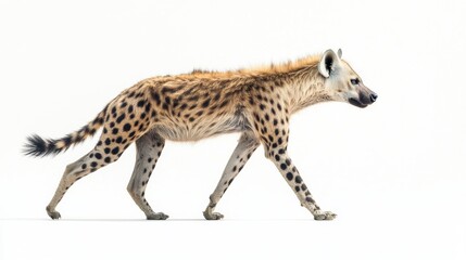 Naklejka premium Hyena Walking Gracefully on a White Background in Studio Setting