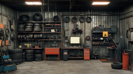 A Grimy Old Tire Shop Garage Workshop