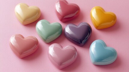 Obraz premium Cute little hearts scattered on a soft pink background, perfect for valentine's day, love-themed events, romantic designs, and celebration decorations.