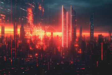 Fototapeta premium Business crisis, holographic price reduction, futuristic economic downturn, neon interface.