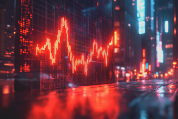 Naklejka premium Business crisis, holographic price reduction, futuristic economic downturn, neon interface.