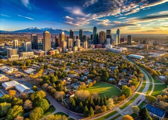 Denver Colorado Aerial Black and White Panorama Cityscape Drone Photography