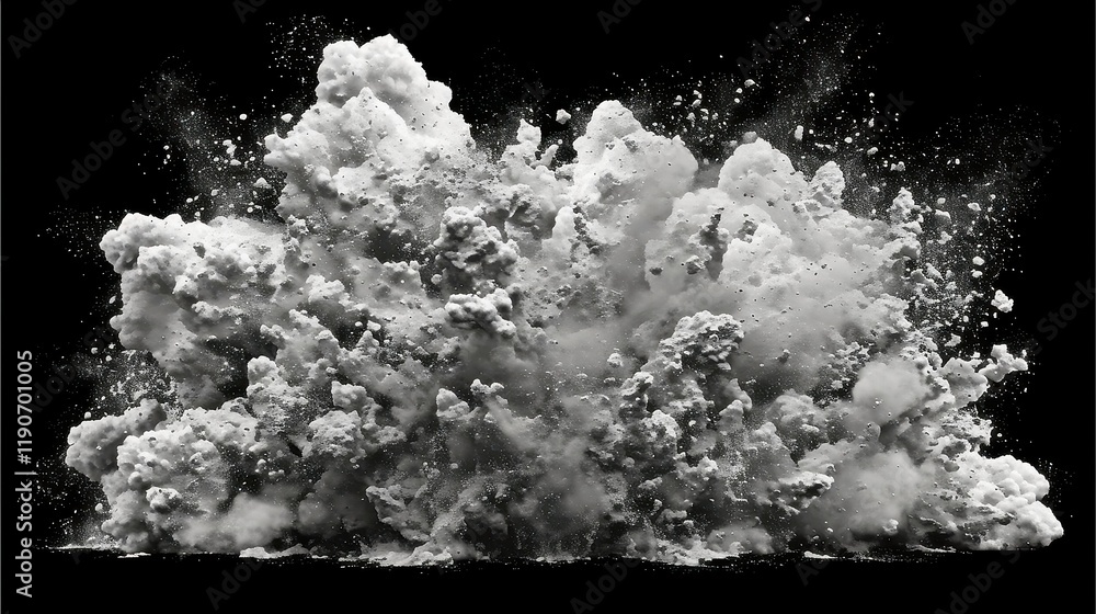 Poster abstract powder dust explosion in a wide format, showcasing dynamic movement and vibrant colors agai