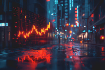 Naklejka premium Business crisis, holographic price reduction, futuristic economic downturn, neon interface.