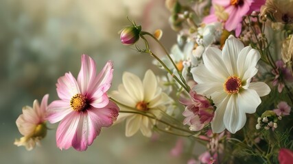 Fototapeta premium Vibrant floral arrangement featuring pink and white flowers, evoking feelings of spring and natural beauty