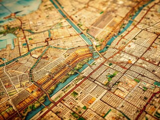 Obraz premium Detailed NYC Street Map, Vintage Style Road Atlas, Urban Infrastructure, New York City Navigation Guide