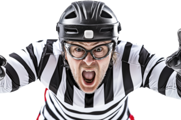 Enthusiastic referee calls a penalty during a game