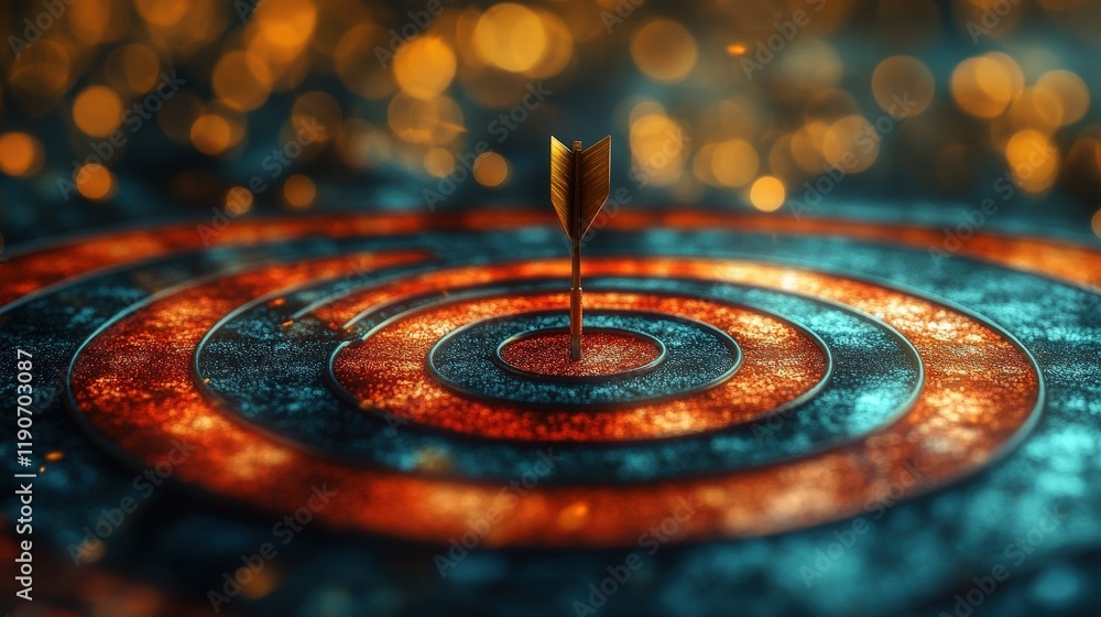 Aufkleber businessman aiming arrow at virtual target on dartboard in vibrant bokeh background for conceptual f
