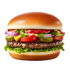 Delicious Gourmet Cheeseburger with Fresh Vegetables on Sesame Seed Bun