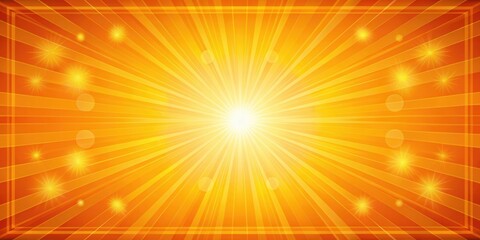 Obraz premium Vibrant orange background with a bright yellow border and scattered sunlight rays creating a warm and inviting atmosphere