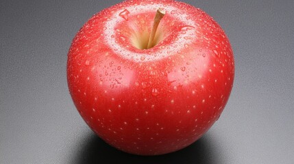 Fresh and Vibrant Red Apple with Water Droplets on a Dark Background, Perfect for Food Photography, Recipes, or Health-Oriented Content and Advertisements