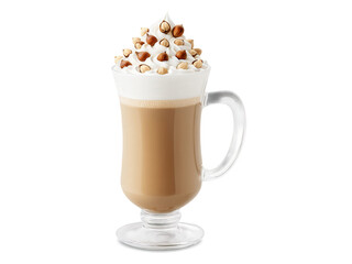 Hazelnut Coffee A flavored coffee made with hazelnut syrup. The side view reveals a creamy, light brown coffee with
