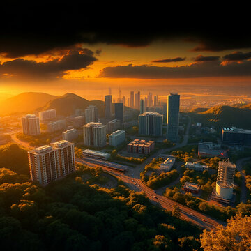 sunset over the city