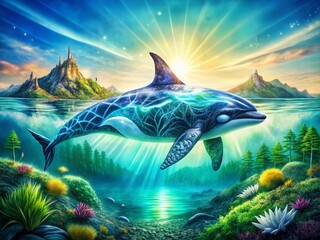 Fototapeta premium Double Exposure Orca Coloring Page: Ocean Wildlife Art for Kids