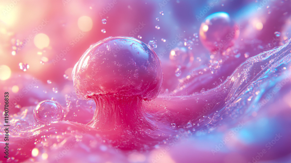 Poster colorful abstract formation with bubbles and organic shapes capturing a mesmerizing scene of fluid d