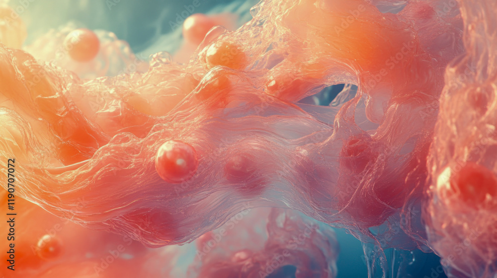 Poster colorful abstract composition of swirling forms with luminous spheres in a vibrant display of light 