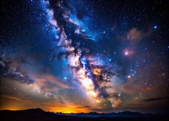 Fototapeta premium Night Sky Panorama: Distant Stars in Dark Expanse - Astrophotography Image