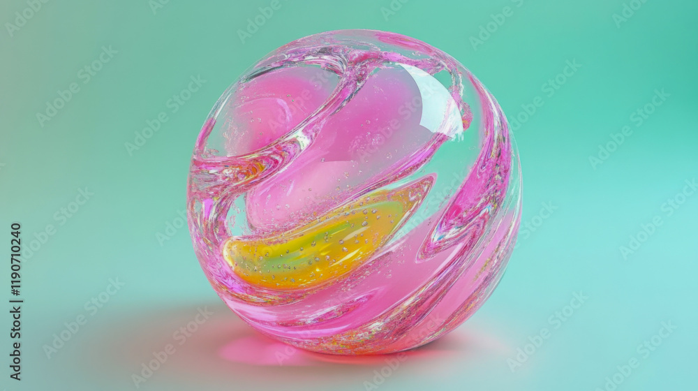 Poster colorful glass sphere with swirls displayed against a soft gradient background, showcasing intricate