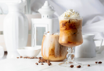 Iced coffee with cream and natural ice.