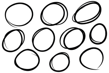 Set of hand drawn round circle scribbles highlighter design element