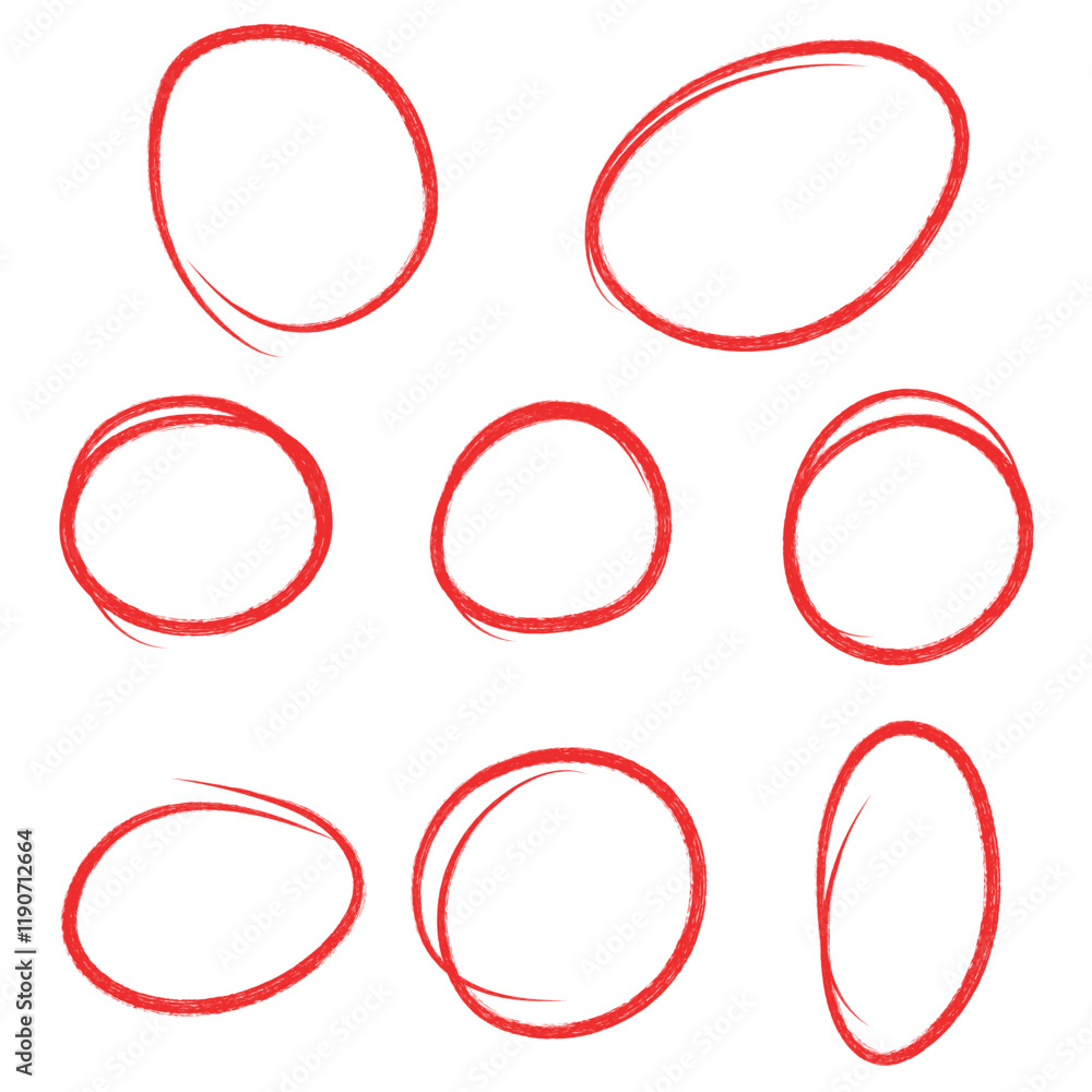 Poster set of hand drawn red round circle scribbles highlighter design element