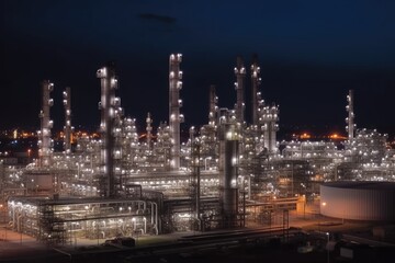 Fototapeta premium Illuminated Industrial Facility at Night