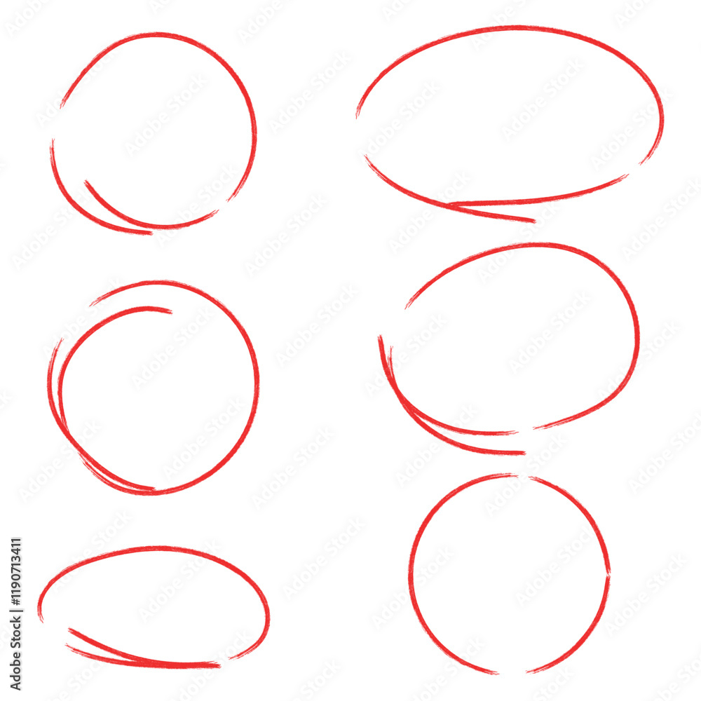 Poster set of hand drawn red round circle scribbles highlighter design element