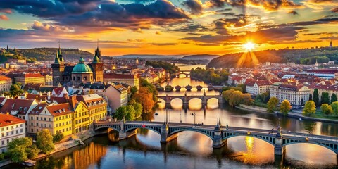 Obraz premium Panoramic Aerial View of Prague Cityscape, Czech Republic - Stunning Drone Photography