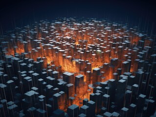 Obraz premium Abstract Geometric Structures with Fiery Core