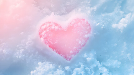 Obraz premium Romantic Frosty Pink Heart Imprinted in Snow, Perfect for Valentine's Day Love Celebrations