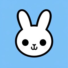 Cute white bunny cartoon, blue background, digital art, children's book illustration