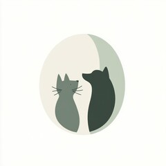 Cat, dog, silhouettes, moon, nature, peaceful, minimalist, illustration, design, print