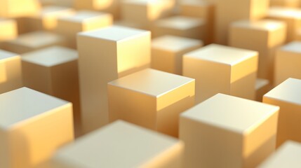 Fototapeta premium Abstract Golden Cubes 3D Render, Geometric Background