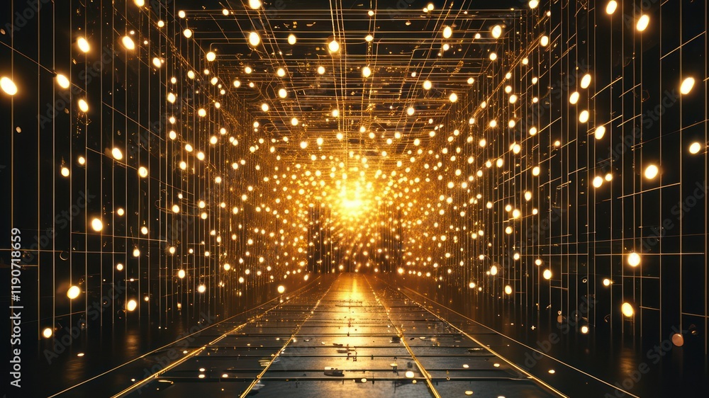 Aufkleber illuminated tunnel with dynamic lights creating a vibrant, modern atmosphere for artistic exploratio