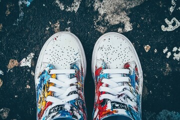 Colorful Painted Sneakers on Grungy Surface