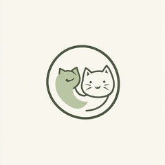Two cats cuddling, circular design, pastel background, logo design