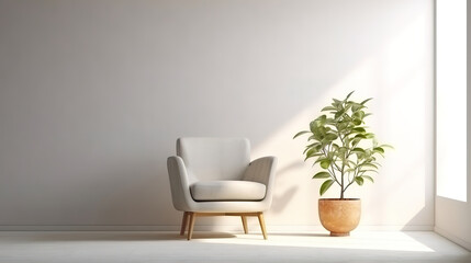 Superb Pink Armchair with Wooden Legs in a Minimalist Living Room