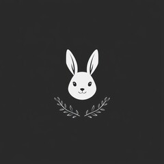 Fototapeta premium Cute bunny head, floral wreath, dark background, Easter design