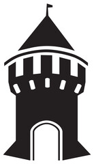 Castle icon isolated on black and white background. ornate castle gate.