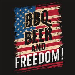 Bbq beer freedom american flag, Grunge Vintage t shirt design Vecto Illustration © DesignIMT