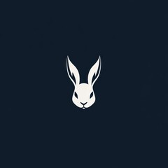 Obraz premium White rabbit head logo, dark background, simple design, app icon