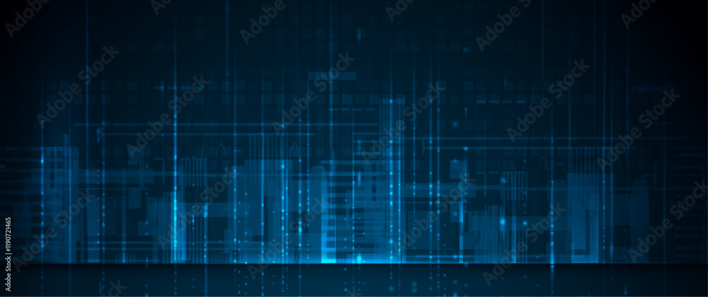 Poster vector illustration architecture, cityscape with cyber space, neon light. modern hi-tech, science, d