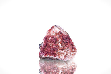 cobalt-rich Talmessite on dolomite, photography isolated on white blackground. macro detail  background. close-up mineral crystal unpolished semi-precious gemstone.
